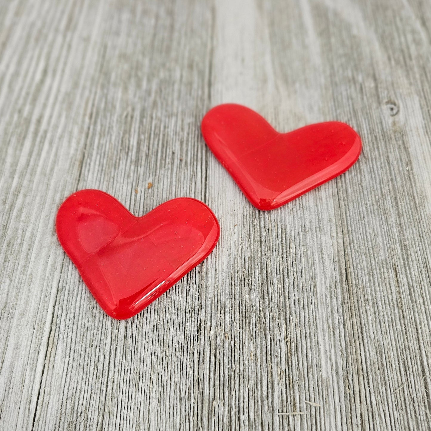 Fused Glass Heart Pendant, Red. 2 Pack Set