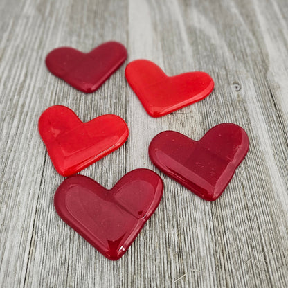 Fused Glass Heart Pendant, Red. 2 Pack Set