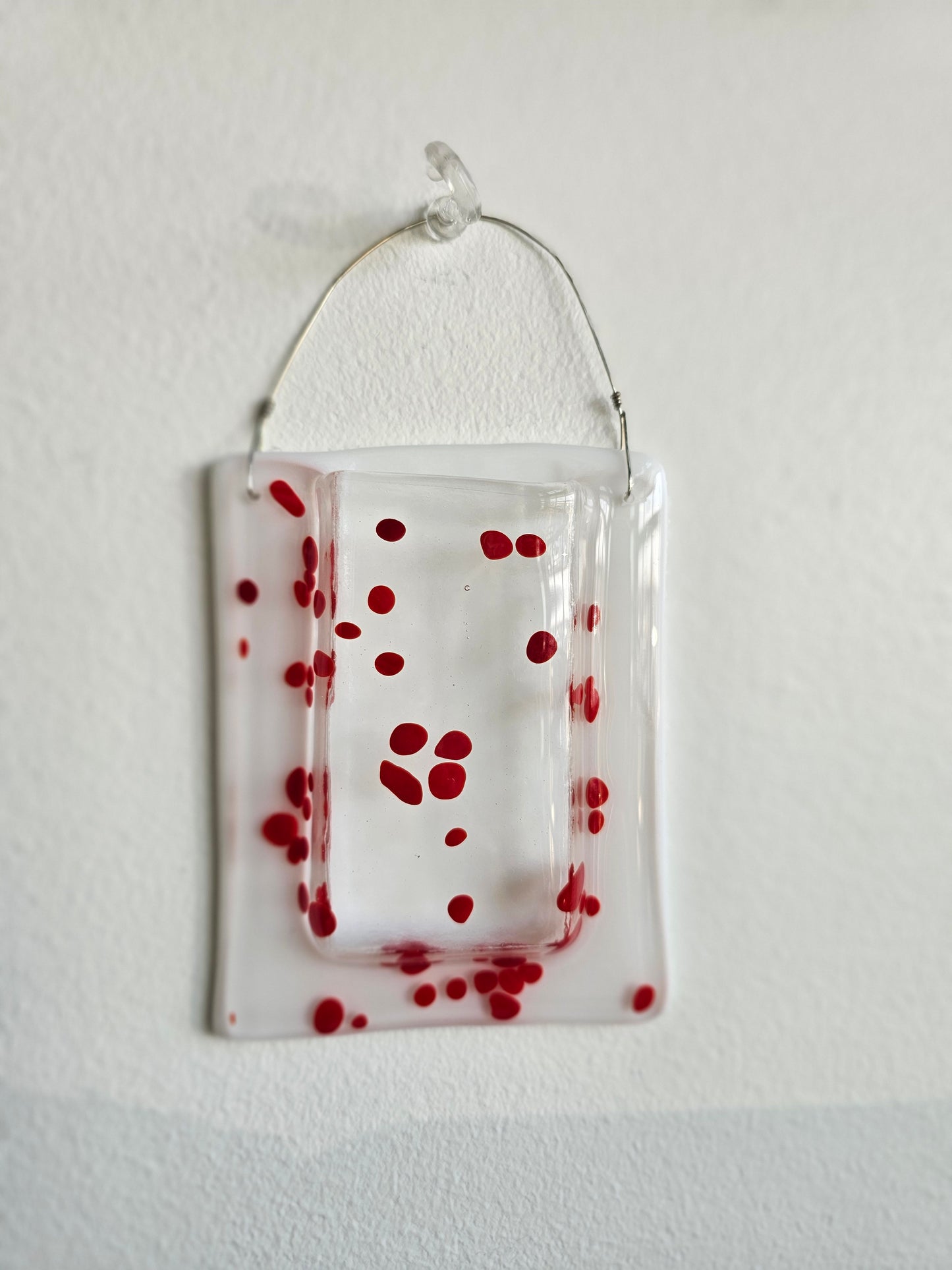 Randomly Red Patterned Fused Glass Wall Pocket Vase