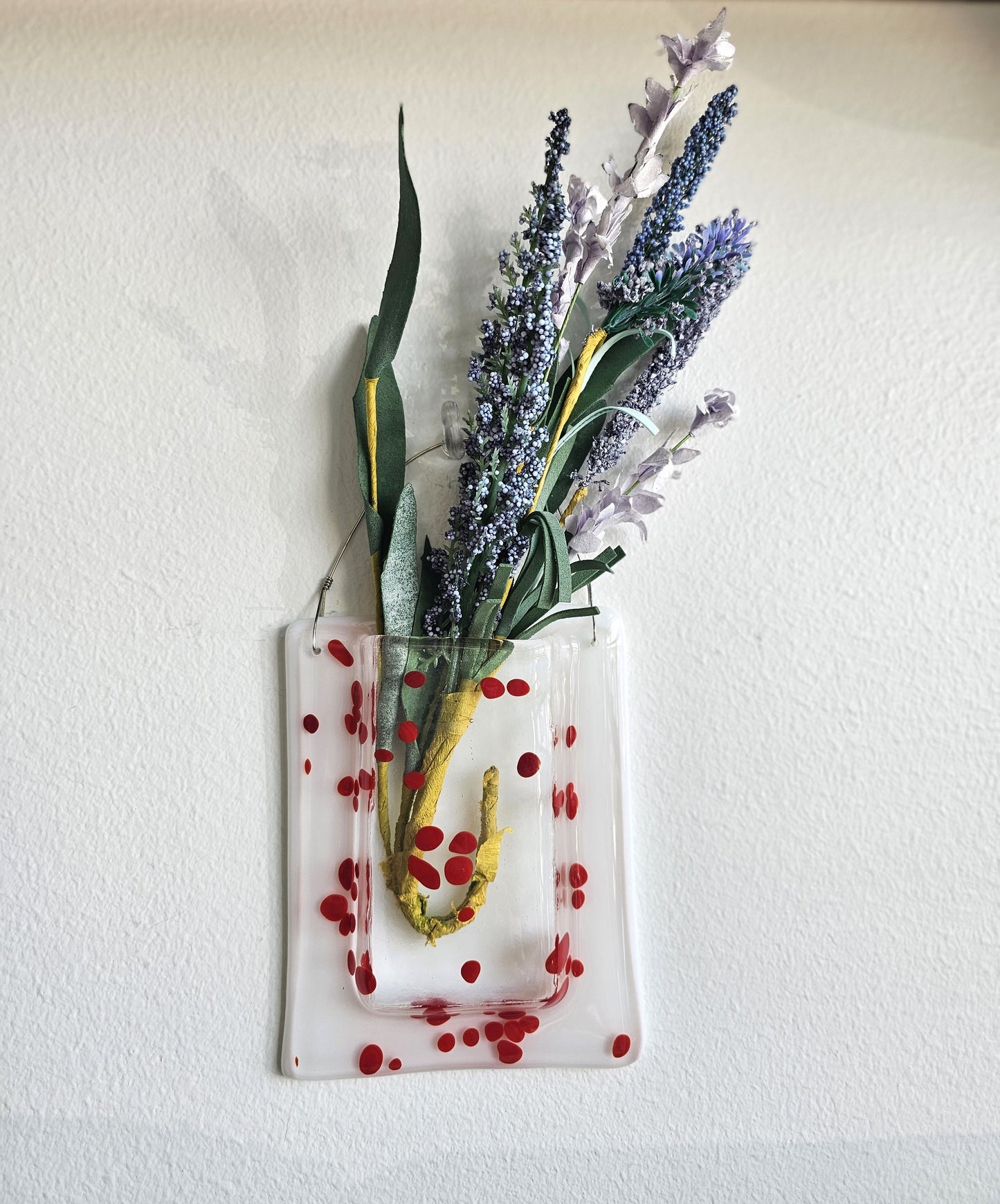 Randomly Red Patterned Fused Glass Wall Pocket Vase