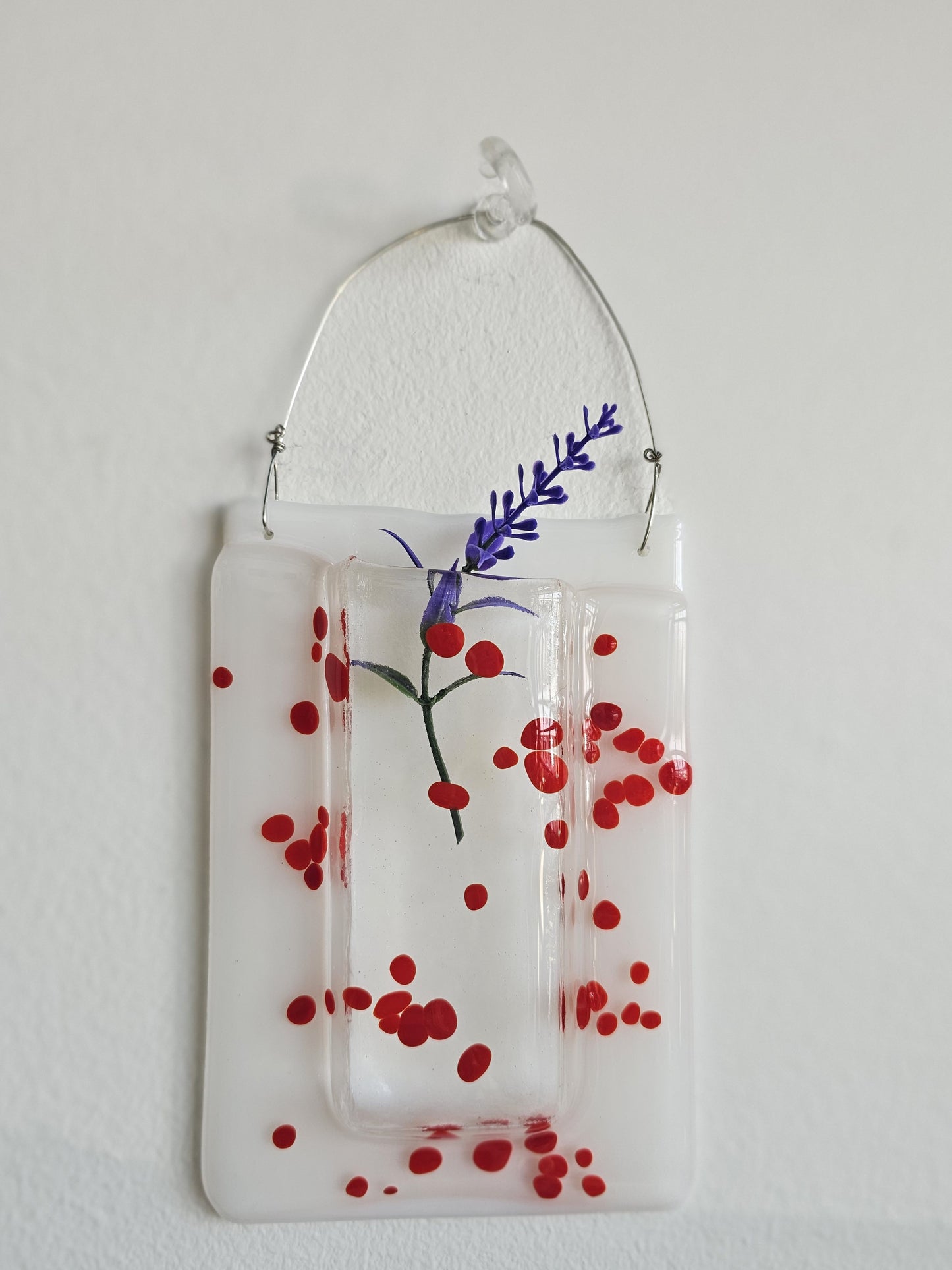 Randomly Red Patterned Fused Glass Wall Pocket Vase