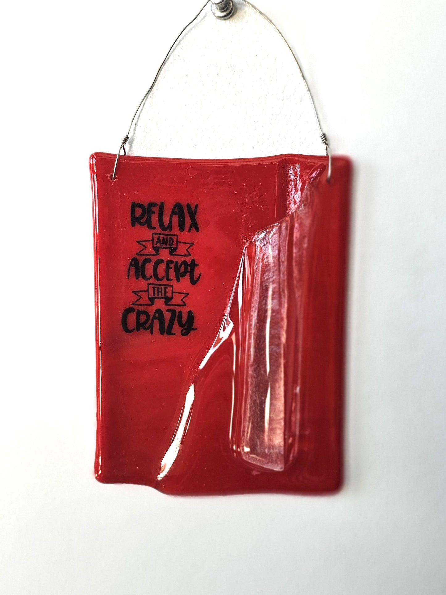 Red Wall Hanging Bud Vase, Reminder to Relax and Embrace Crazy