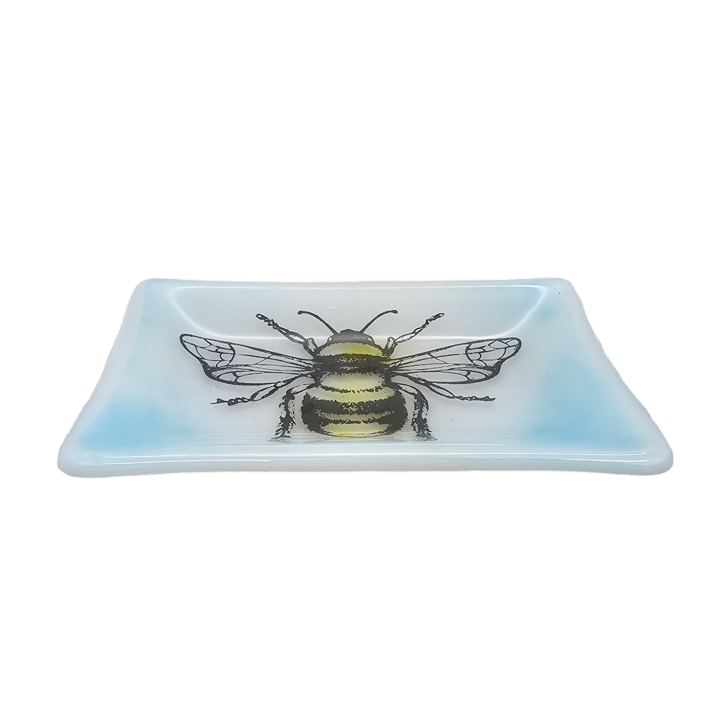 Bumble Bee Dish, Fused Glass Dish, Yellow, Blue and White