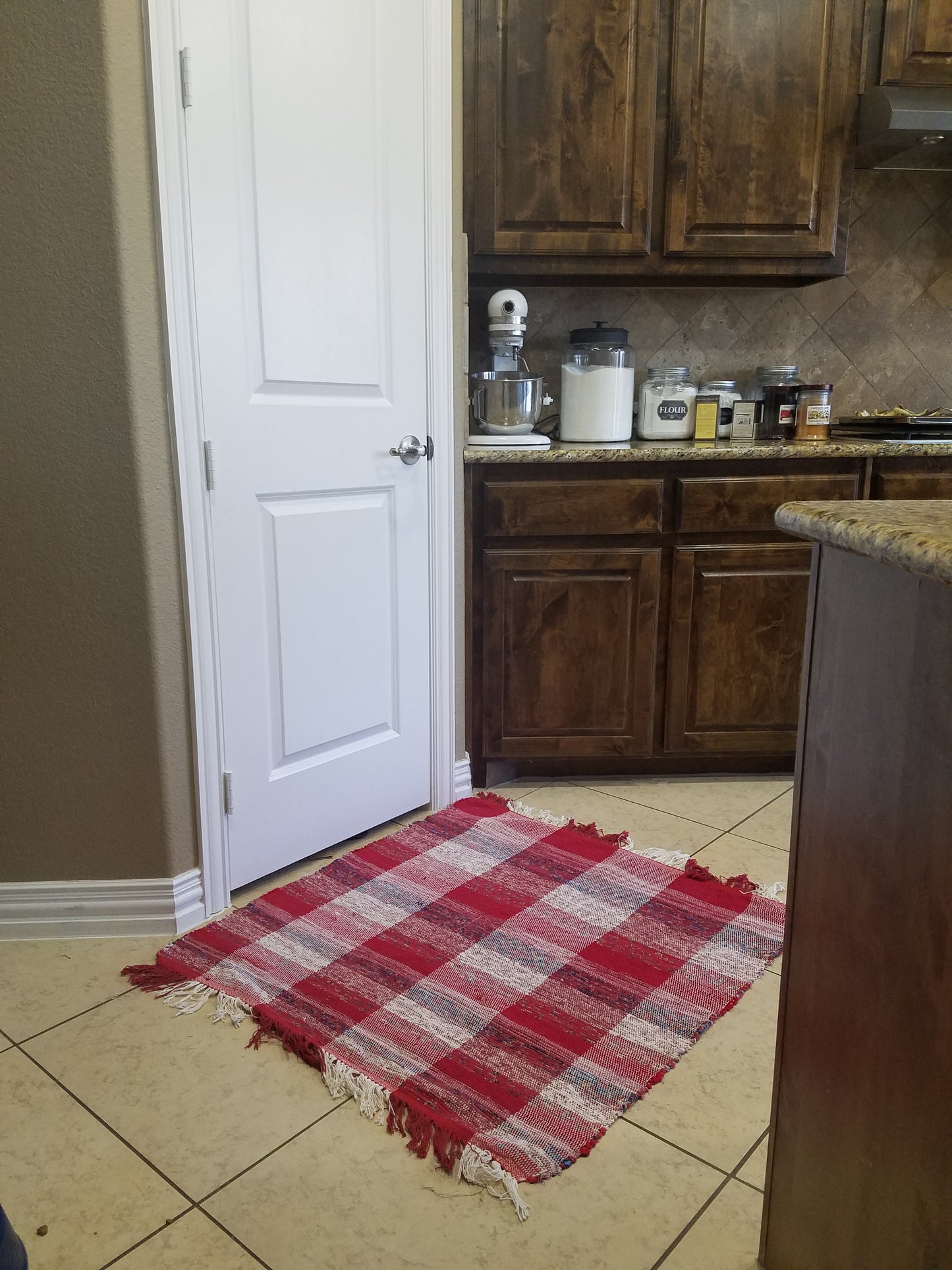 Woven Red and White Striped Rag Rug