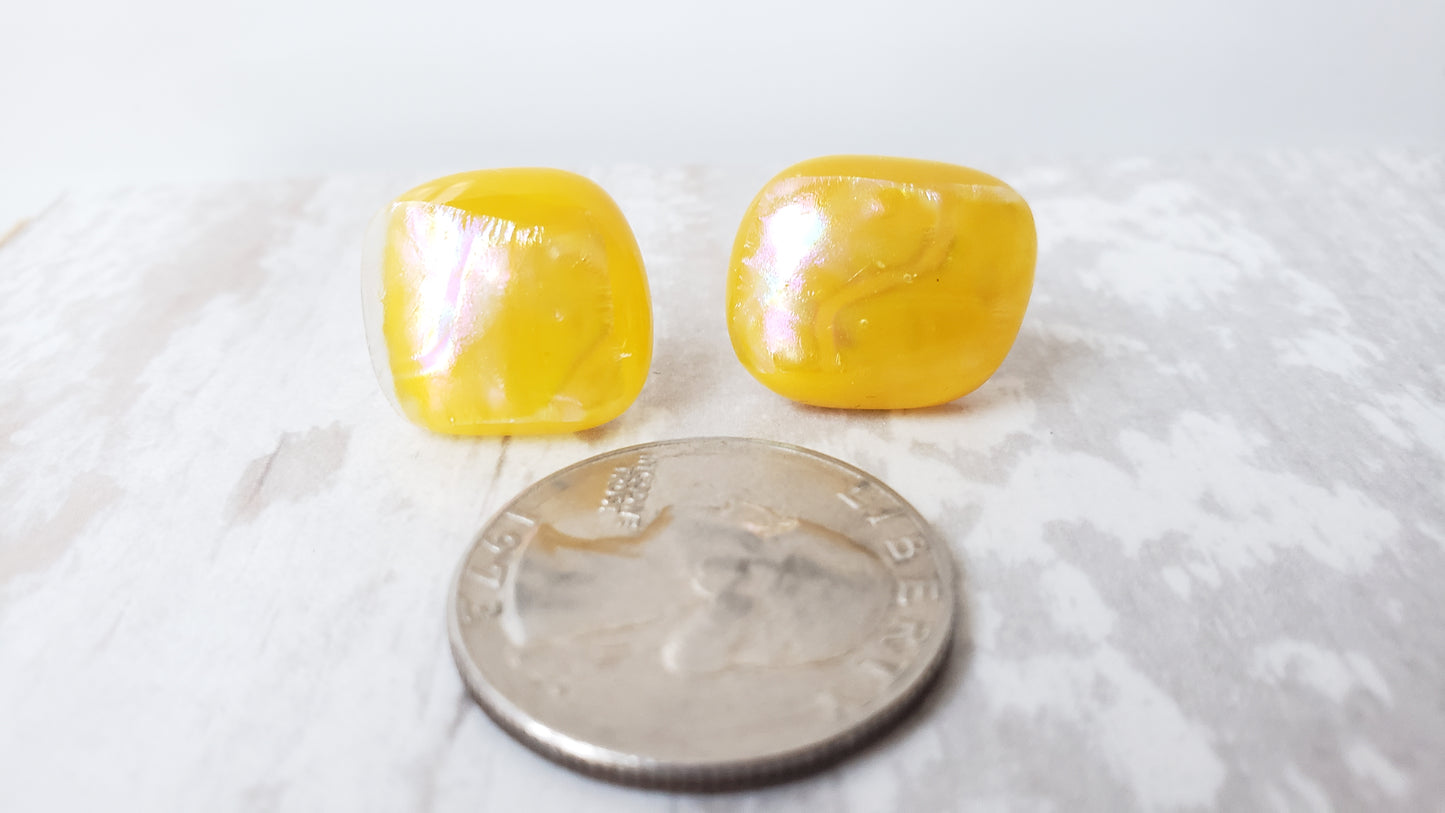 Yellow Iridescent Glass Post Earrings