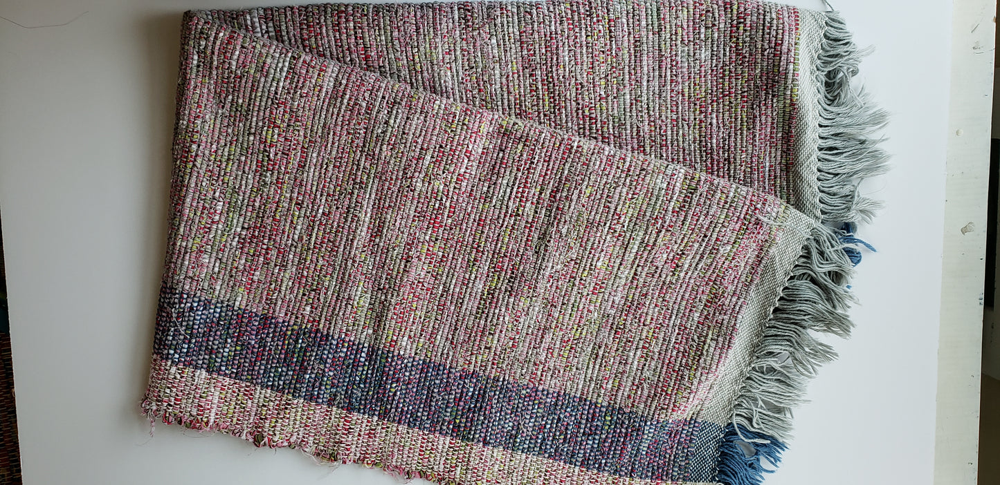 Woven Cotton Rag Rug, Pink and Blue