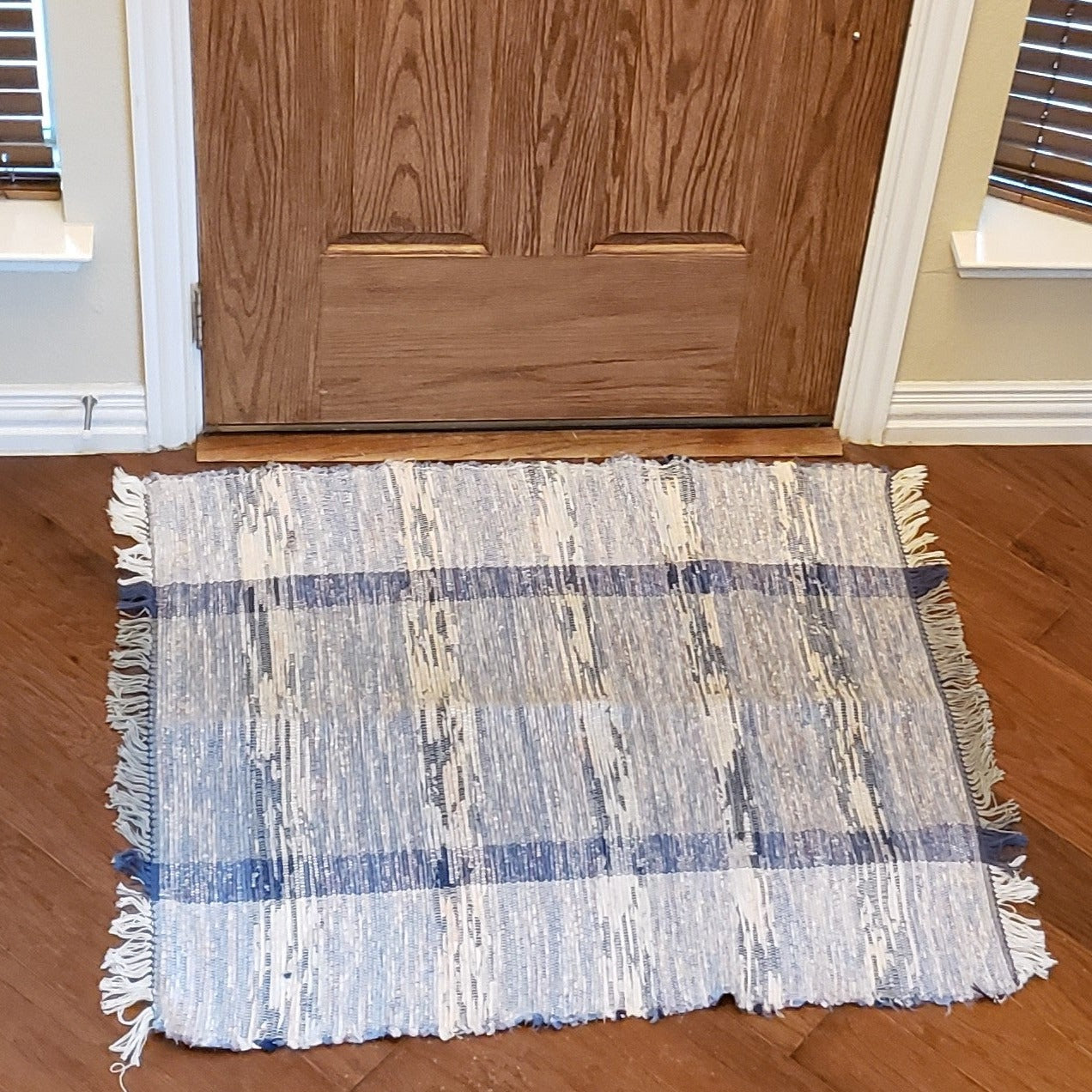 Blue Striped Woven Rag Rug
