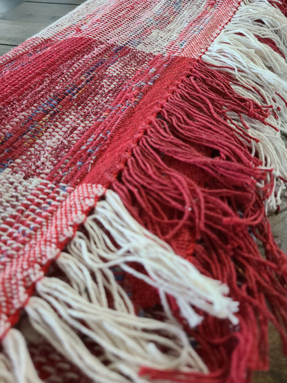 Woven Red and White Striped Rag Rug