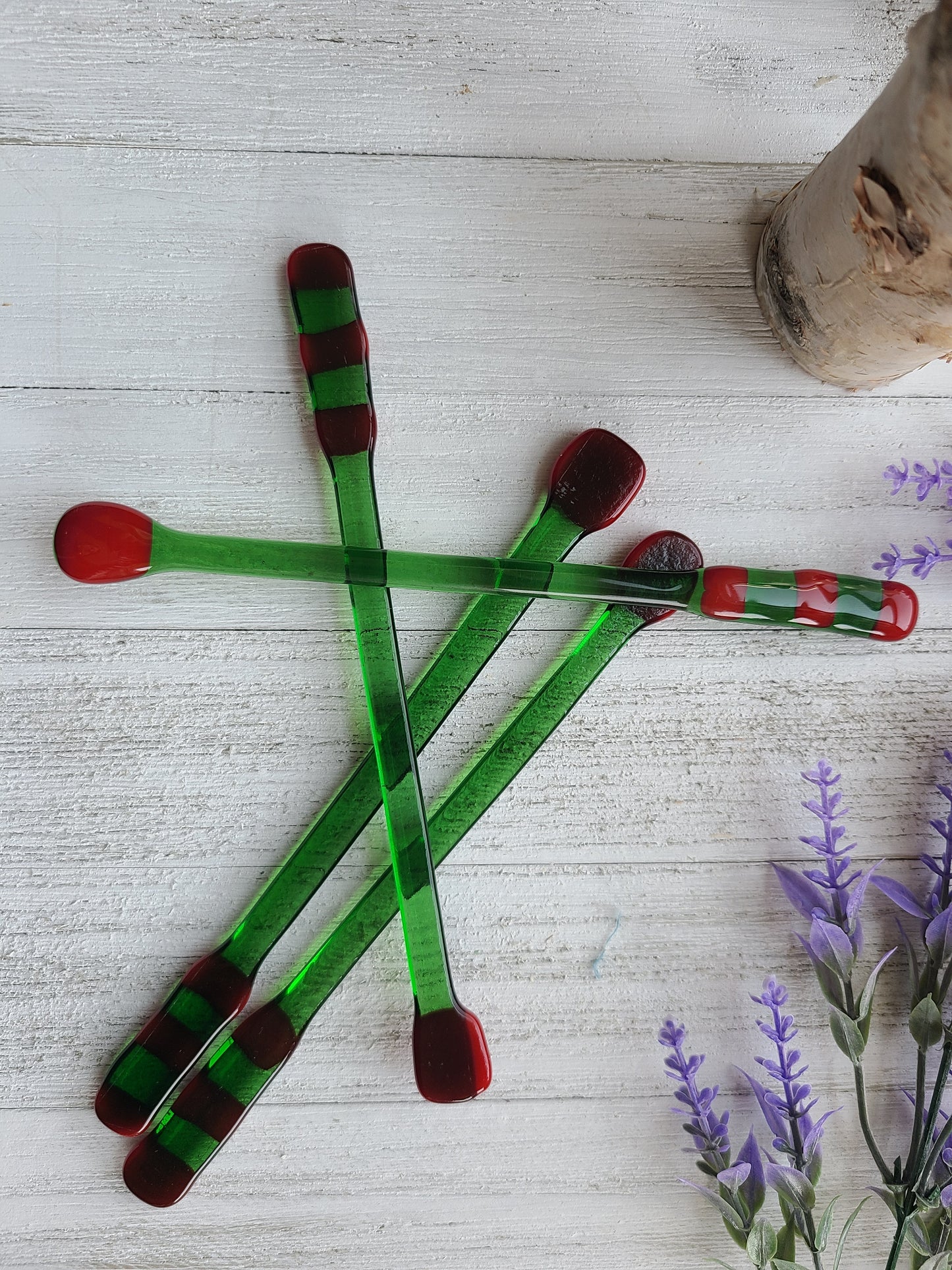 Glass Swizzle Sticks, Red and Green Drink Stirrers,