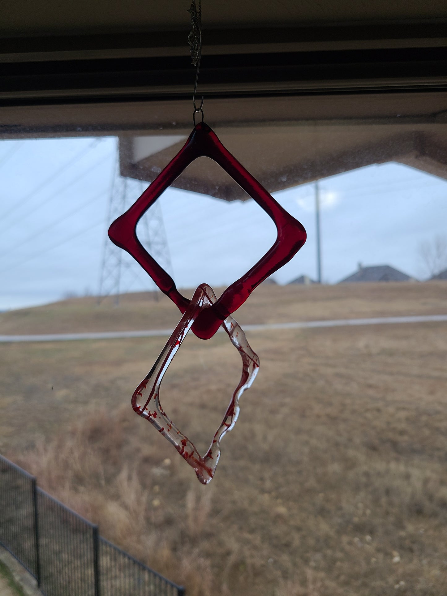 Red Glass Rain Chain, Suncatcher Ornament