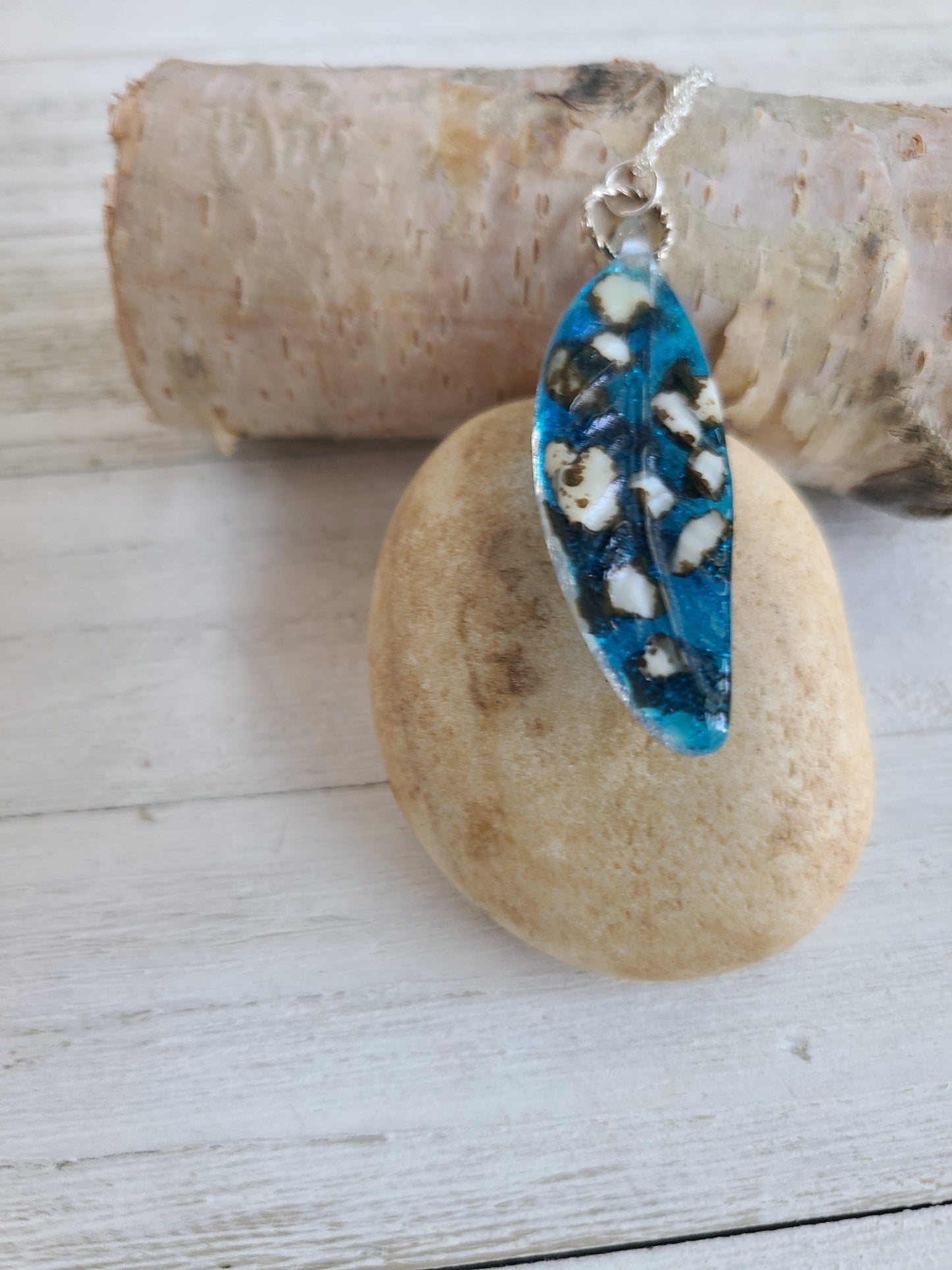 Glass Feather Pendant, Transparent Turquoise