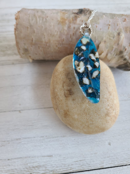 Glass Feather Pendant, Transparent Turquoise