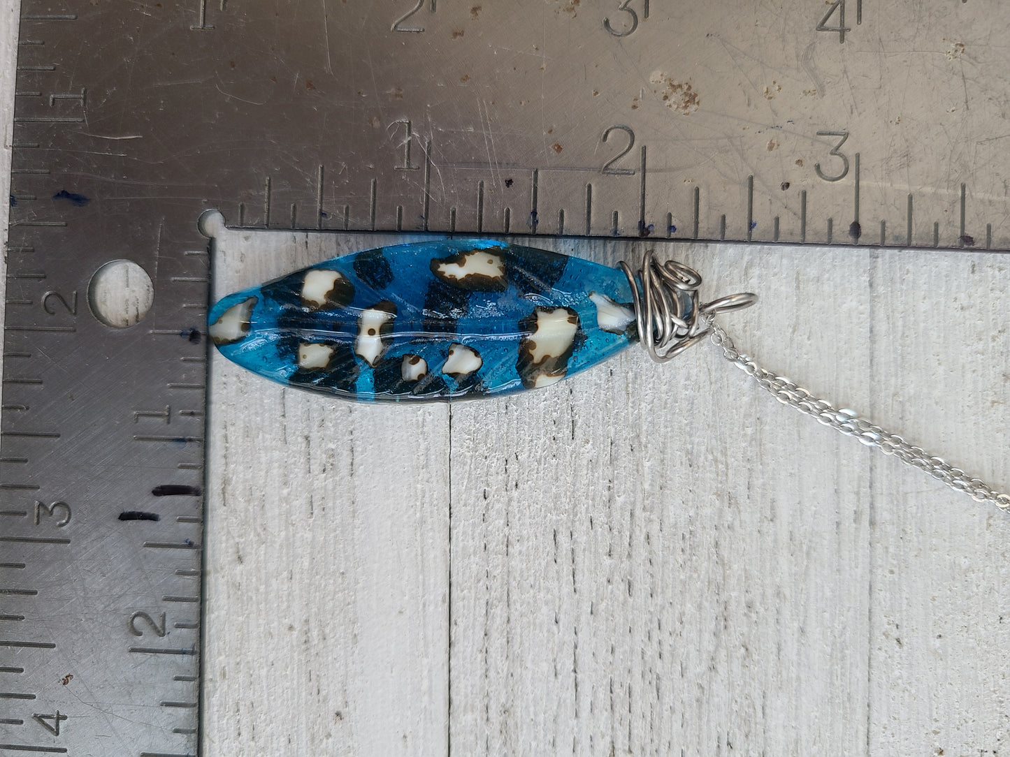 Glass Feather Pendant, Transparent Turquoise