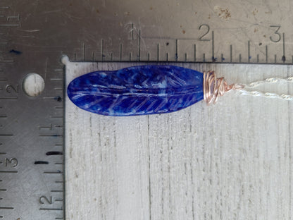 Fused Glass Feather Pendant, Blue and White Glass