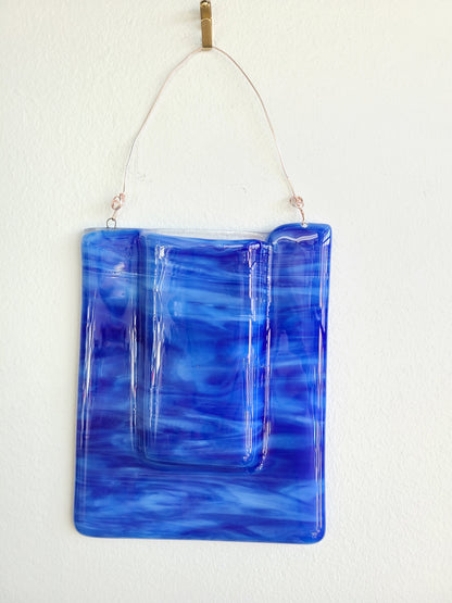 Fused Glass Wall Hanging Pocket Vase, Blue Streaky