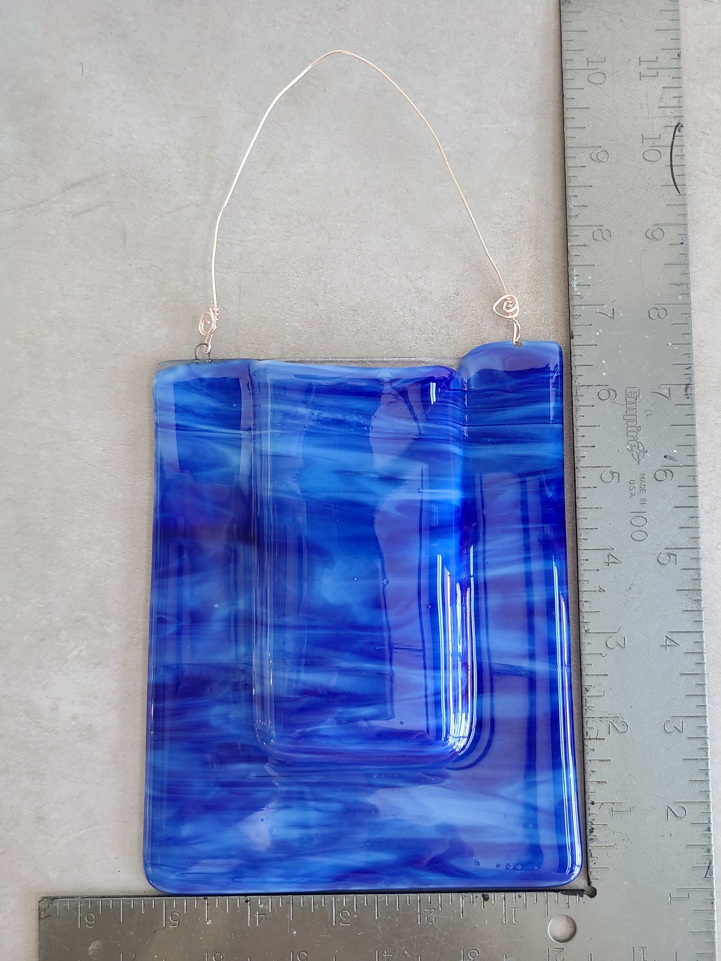 Fused Glass Wall Hanging Pocket Vase, Blue Streaky