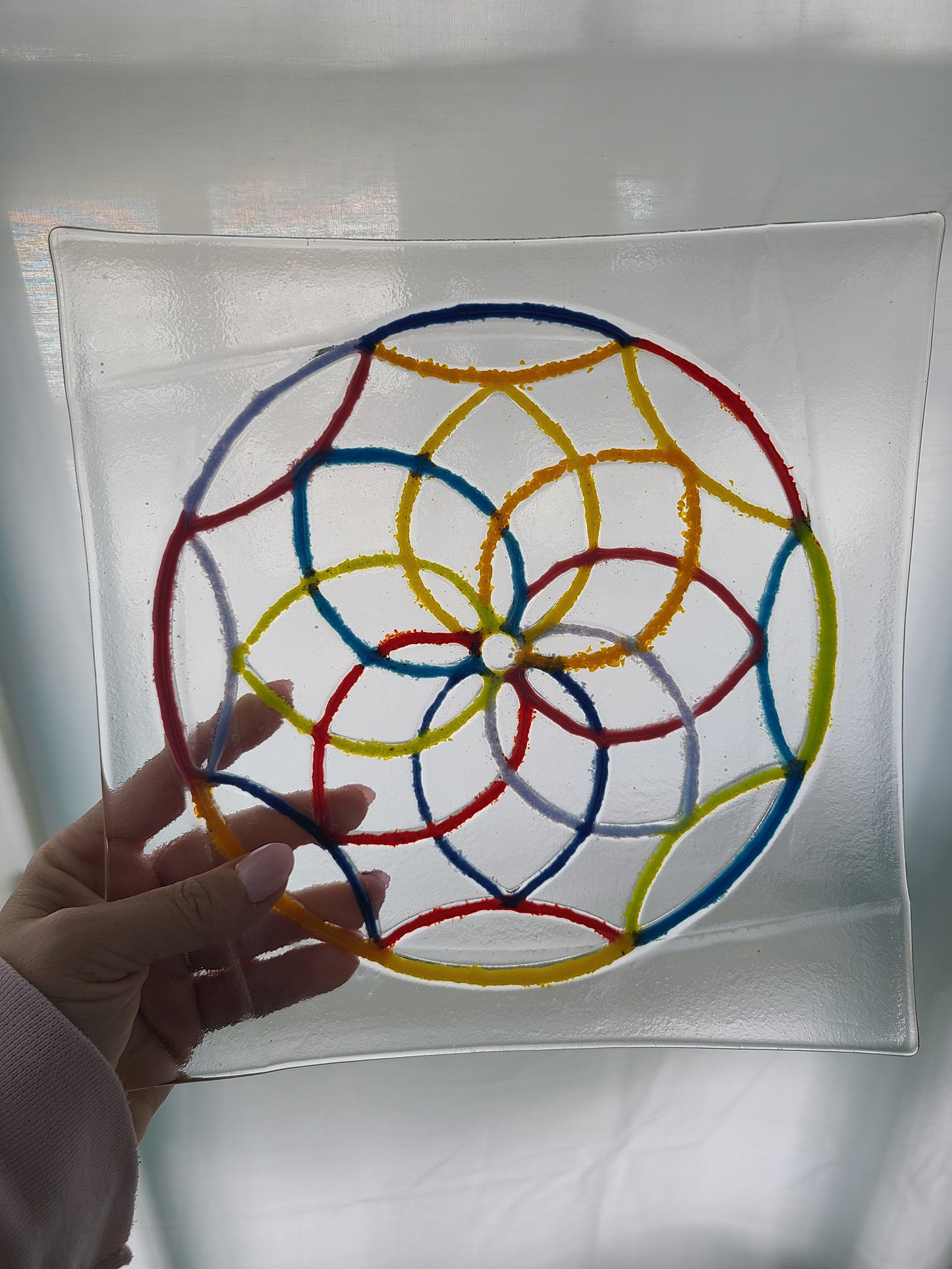 Fused Glass Dish, Dreamcatcher Design