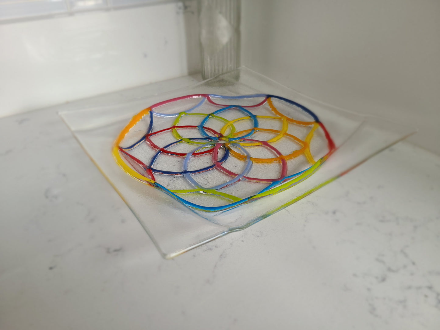 Fused Glass Dish, Dreamcatcher Design