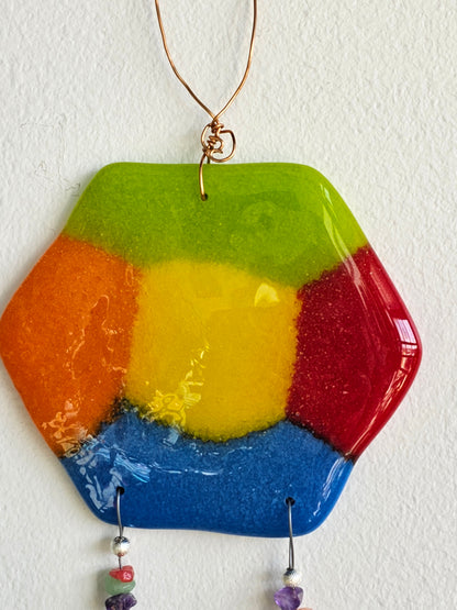 Rainbow Colored Windchime with Semi-Precious Stones