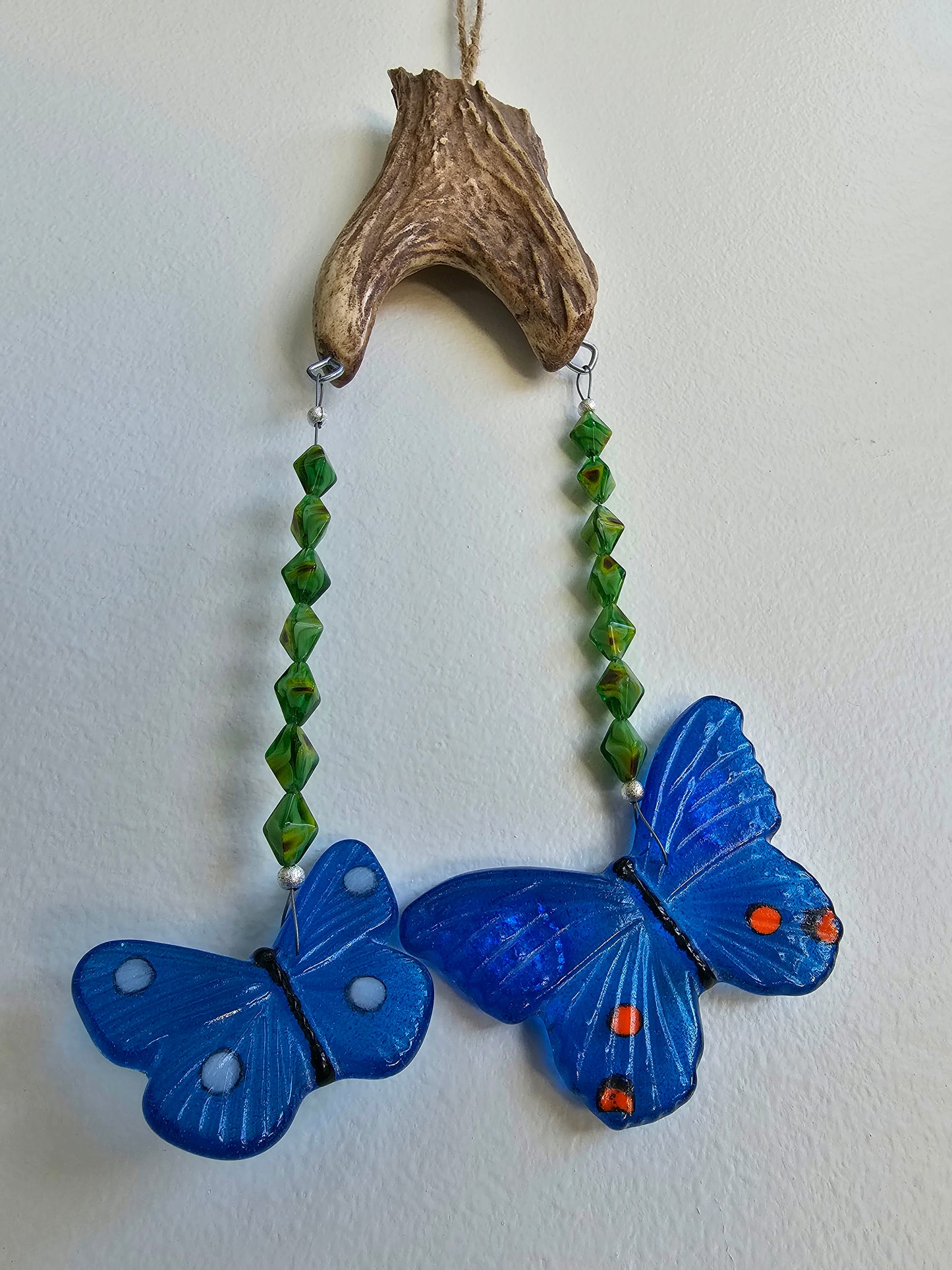 Antler and Blue Glass Butterfly Windchimes