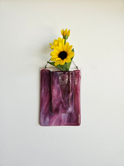 Pink Cranberry Wall Vase, Fused Glass Pocket Vase