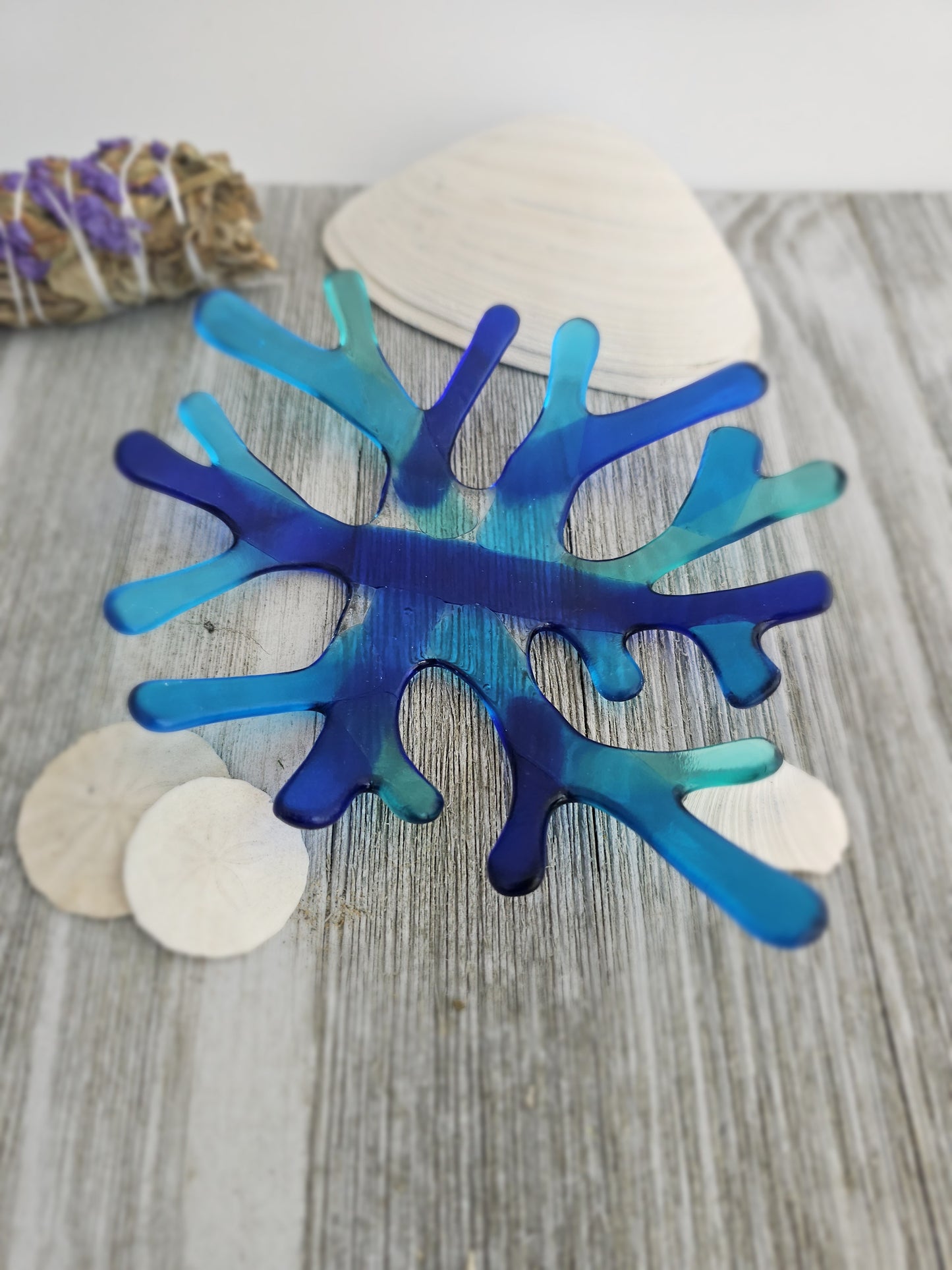 Shades of Blue Glass Coral Bowl Candle Holder