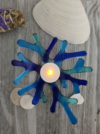 Shades of Blue Glass Coral Bowl Candle Holder